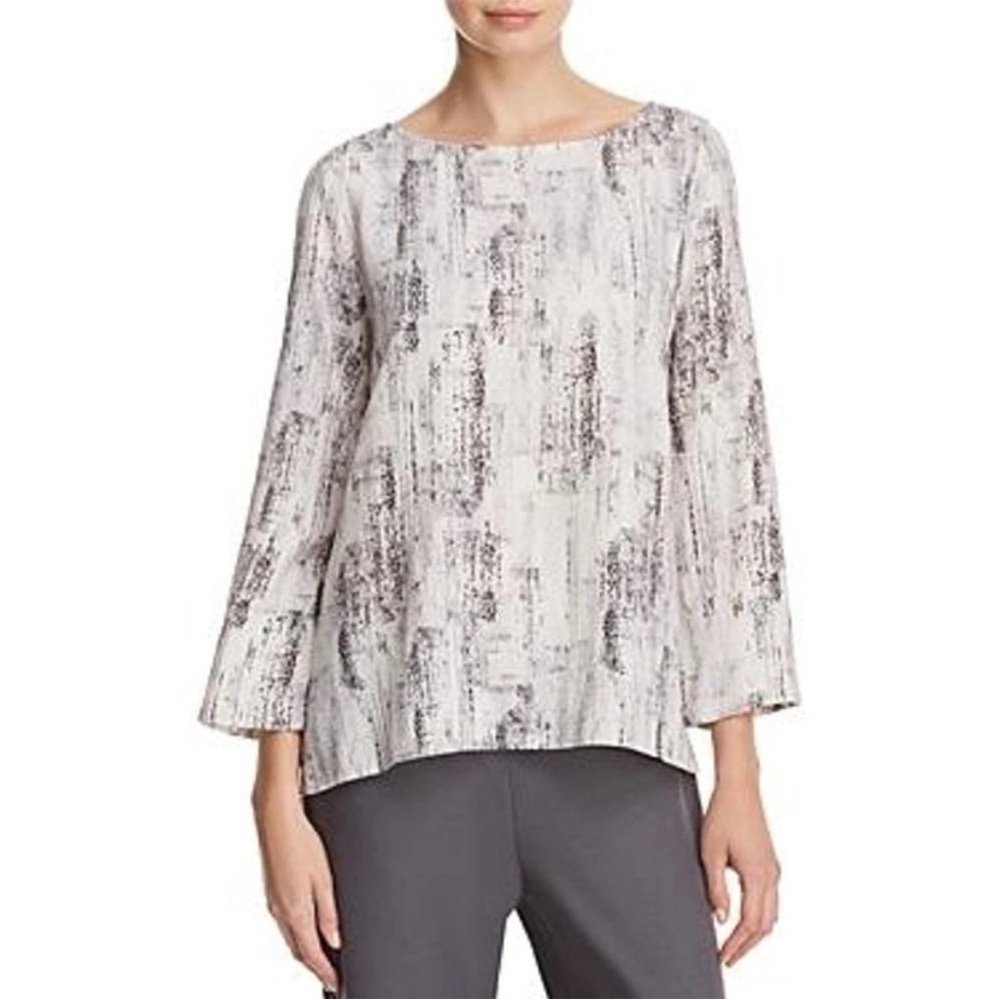 Eileen Fisher Tencel Printed High Low Top Medium